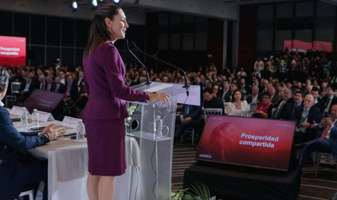 En conferencia de prensa el pasado lunes 15 de abril del 2024 con empresarios y empresarias, la candidata a la presidencia de la República Mexicana, Claudia Sheinbaum Pardo