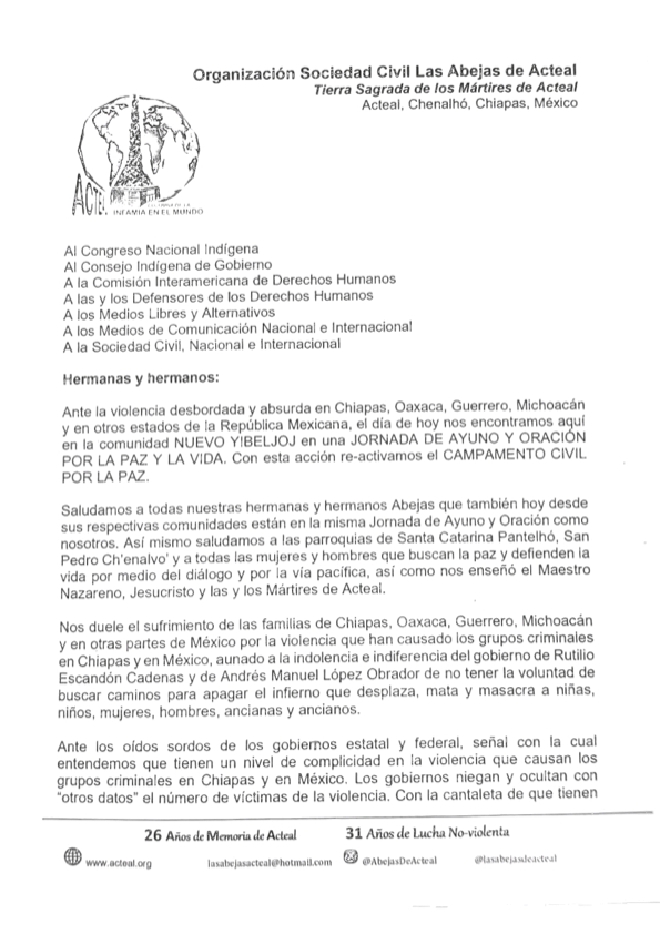 Comunicado Abejas de Acteal