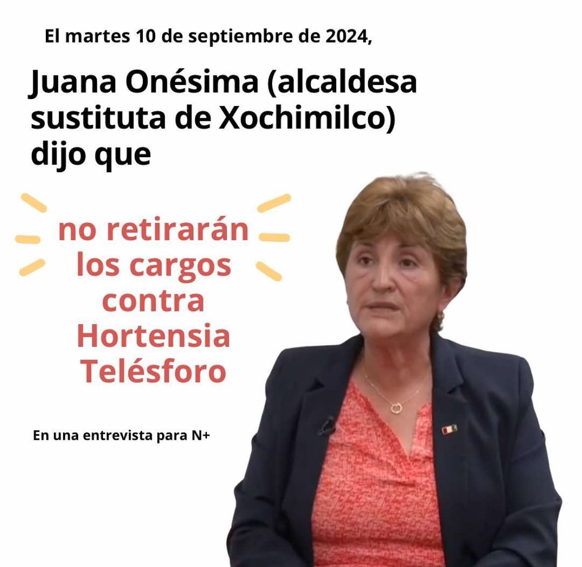 La alcaldesa sustituta de Xochimilco Juana Onésima, mencionó que no se retirarán los cargos contra la defensora de territorio Hortensia Telésforo y que quieren que el inmueble sea administrado por la Alcaldía Xochimilco.